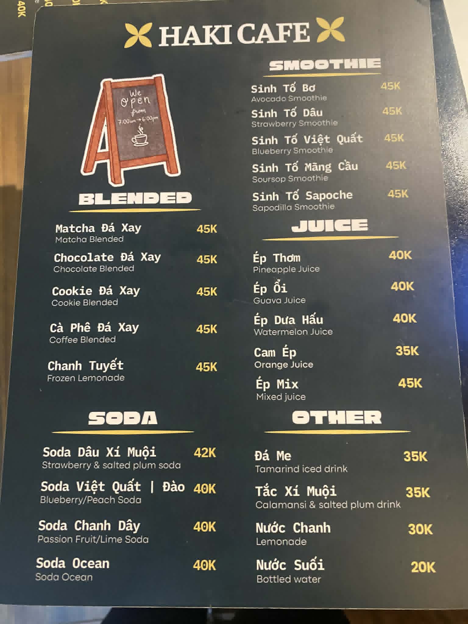 Menu HaKi Cafe - Smoothie, Juice, Soda